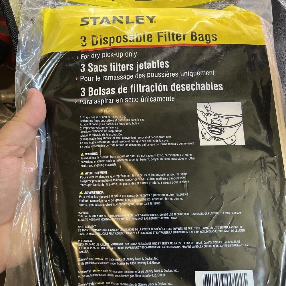 Genuine Stanley 25-1230 Disposable Filter Bags 3-Pack for‎ 4-5 Gallon Vacuums